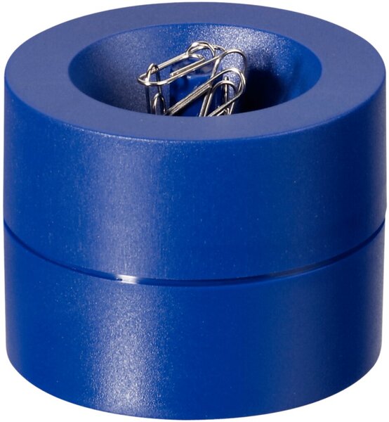 Büroklammerspender, blau, Oberfläche matt, magnetisiert, Ø 73 x 60 mm, bruchsicher, inklusive Büroklammern