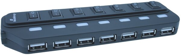 USB 2.0 Verteiler 1:7, separate Schalter, Plug & Play, schwarz