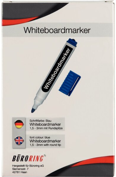 Whiteboardmarker, Rundspitze, Strichstärke 1,5 - 3 mm, non-permanent/trocken abwischbar, blau