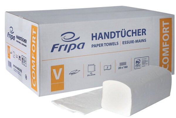 Handtuchpapier COMFORT, 25 x 23 cm, Falzung V-Falz/ZZ-Falz, 2-lagig, hochweiß, 100 % Zellstoff, Dekoprägung, 20 Pack à 160 Blatt/Karton