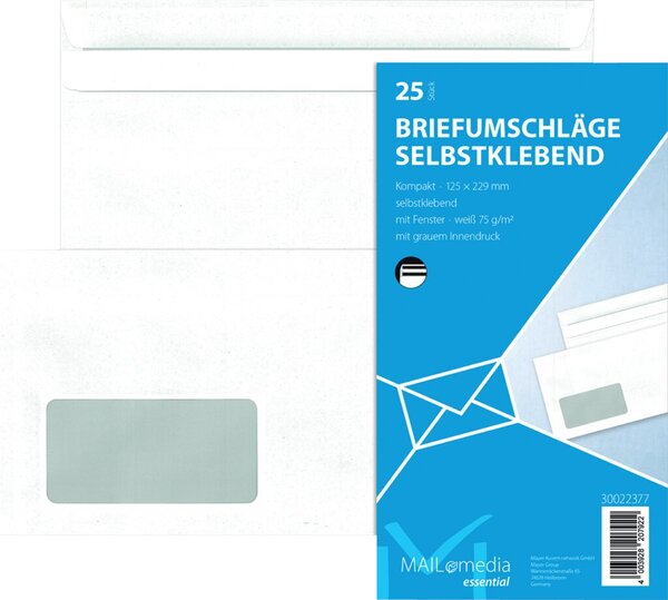 Briefumschlag Kompaktbrief, mit Fenster, selbstklebend, weiß, 75g/qm, 25 Stück
