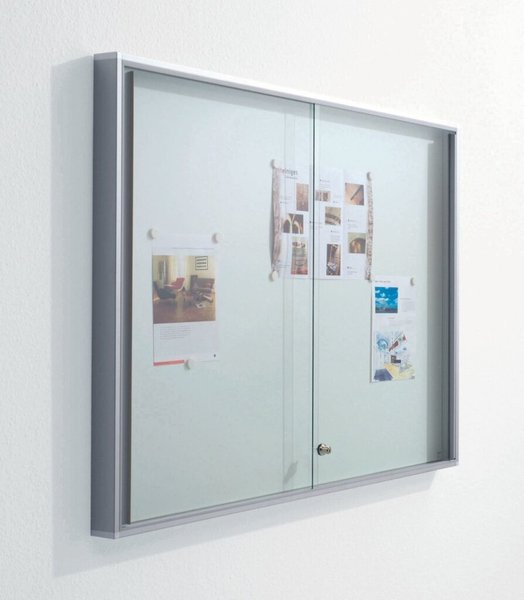 Schaukasten, Innen, 27x DIN A4, (B x H x T) 1970 x 970 x 50 mm, Alurahmen silber eloxiert, Magnetrückwand weiß