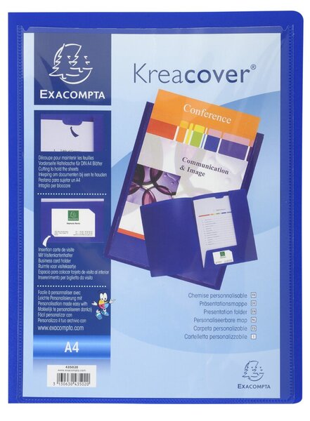 Präsentationsmappe Kreacover, DIN A4, 2 Klappen, Füllhöhe 1 cm, Außentasche, PP-Folie, 400 my, blau