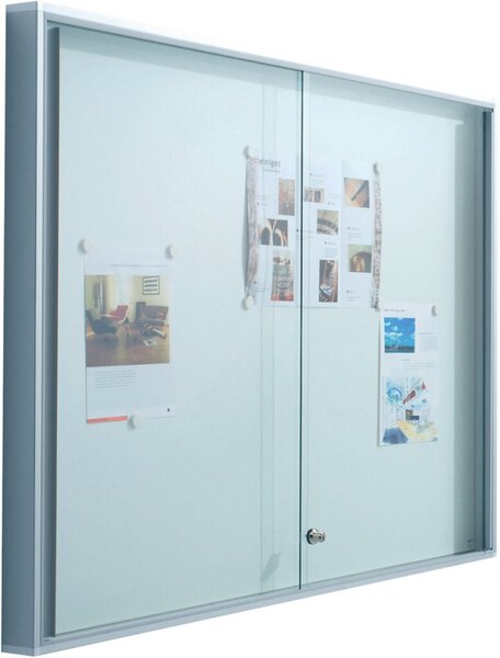 Schaukasten, Innen, 12x DIN A4, (B x H x T) 910 x 970 x 50 mm, Alurahmen silber eloxiert, Magnetrückwand weiß