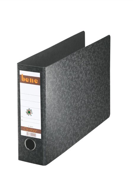 Ordner Serie No.1, DIN A4 quer, Hartpappe, 75 mm, geklebtes Rückenschild, ohne Kantenschutz, schwarz