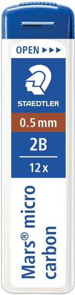 Feinminen Mars micro carbon, 0,5 mm, 2B, passend für alle Druckbleistifte