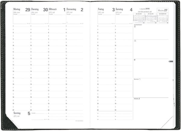 Quo Vadis Wochenkalender Minister DE Impala, 13 Monate, 1 Woche/2 Seiten, 16 x 24 cm, schwarz