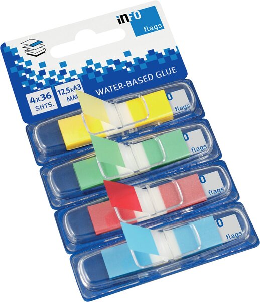 Haftstreifen, 4 x 36 Streifen, Plastik, transparent,sortiert: gelb, grün, rot, blau,