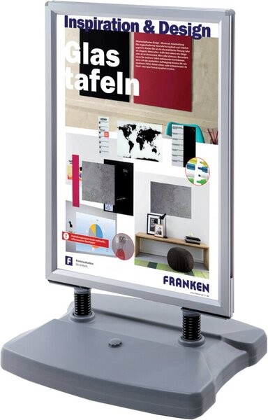 Kundenstopper, DIN A1, für Außenbereich, befüllbarer Kunststofffuß, 2 Rollen, Alurahmen, Antireflex-Schutzfolie, 67 x 112,3 x 59 cm