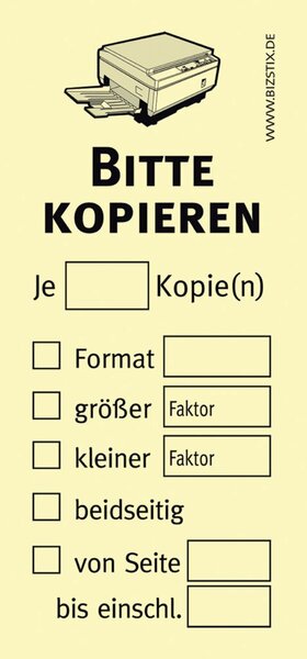 Haftnotizen gelb, 75 x 35 mm, "Bitte kopieren", 100 Blatt pro Block