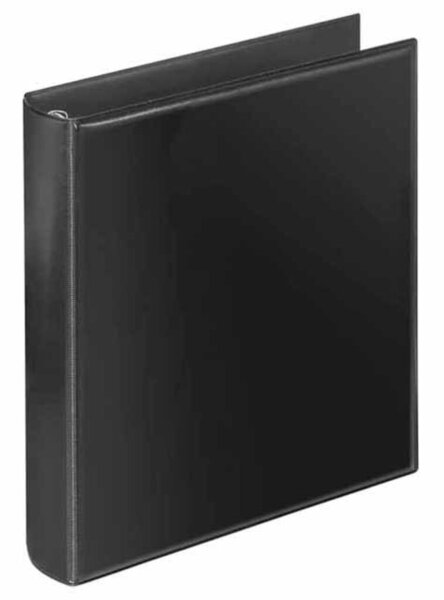 Prospektalbum, DIN A5 Überbreite, Innentasche, 4-O-Ring-Mechanik Ø 30 mm, Rückenbreite 40 mm, ledergenarbte Folie, schwarz