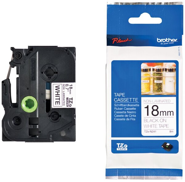 Schriftbandkassette, TZe-N241, 18 mm breit / 8 m lang, schwarz auf weiß, nicht laminiert