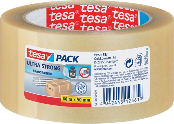 Packband tesapack® Ultra Strong, 50 mm x 66 m, transparent, PVC-Quallität, extrem reißfest