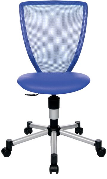 Drehstuhl Junior Titan, Rückenlehne netzbezogen blau, Sitz gepolstert blau lederähnlicher Stoff, Fußkreuz Kunststoff silber, Nutzergewicht bis 60 kg