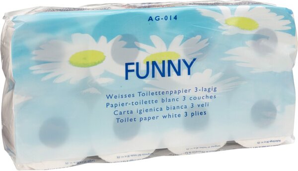 Toilettenpapier Funny, 3-lagig, hochweiß, 250 Blatt/Rolle, 8 Rollen/Packung