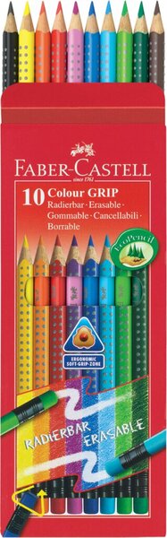 Buntstift COLOUR GRIP, Minenstärke 3 mm, Härtegrad weich, Schaftform Dreikant, radierbar, 12 Stück, Kartonetui, sortiert