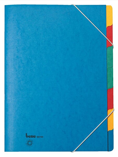 Ordnungsmappe, DIN A4, 7 Fächer, Chartreuse-Karton 390g/qm, farbige Taben, blau