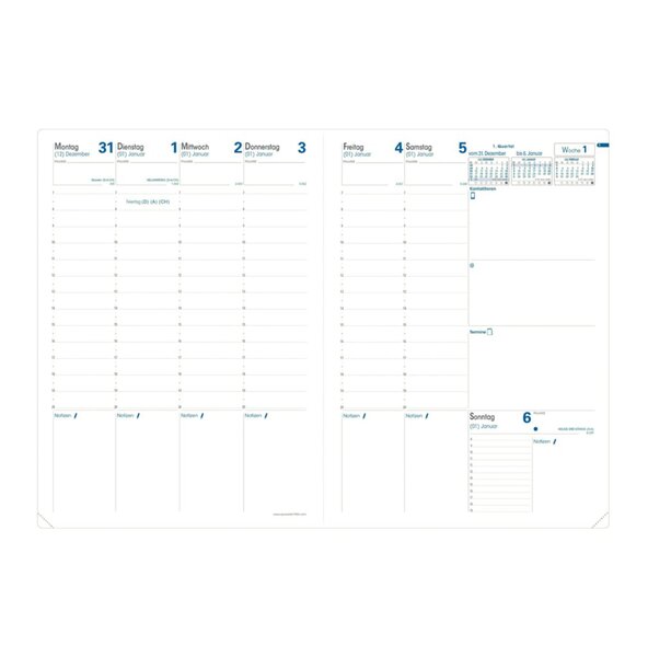 Wochenkalender-Ersatzeinlage Prenote, 1 Woche/2 Seiten mit Tagesnotizen, Spaltenansicht, 210 x 297 mm