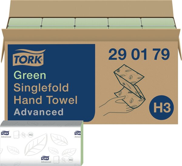 Handtuchpapier, System-H3 - Classic, Qualität Advanced, Falzung V-Falz/ZZ-Falz, 2-lagig, grün weich, 24,8 x 23 cm