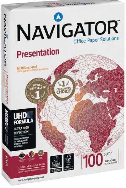 Kopierpapier Navigator Presentation, DIN A3, 100g/qm, weiß, Weißegrad 169 CIE, Packung à 500 Blatt