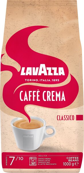 Lavazza Caffè Crema Classico, 1.000 g, ganze Bohnen, Aroma: Noten von Trockenfrüchten, Intensität: 7, Röstung: Medium