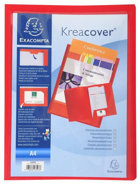 Präsentationsmappe Kreacover, DIN A4, 2 Klappen, Füllhöhe 1 cm, Außentasche, PP-Folie, 400 my, rot