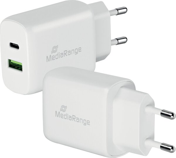 Schnellladeadapter (Eurostecker) 25W, 1x USB-C und 1x USB-A, Ladekabel nicht im Lieferumfang, weiß