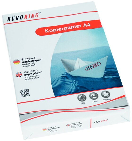 Kopierpapier, DIN A4, 80g/qm, weiß, Weißegrad 146 CIE, holzfrei, Packung à 500 Blatt