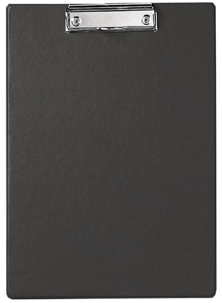 Klemmbrett A4 hoch, schwarz, Karton mit Folienüberzug, auch zum Aufhängen, vernickelte Bügelklemme, Maße: 32 x 23 x 1,3 cm