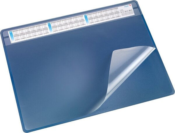 Schreibunterlage DURELLA Soft, 50 x 65 cm, blau, mit austauschbarer Vollsichtfolie und 3-Jahres-Kalender