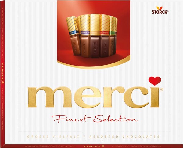 merci Finest Selection, Große Vielfalt, 250 g, gefüllte und nicht gefüllte Schokoladen-Spezialitäten
