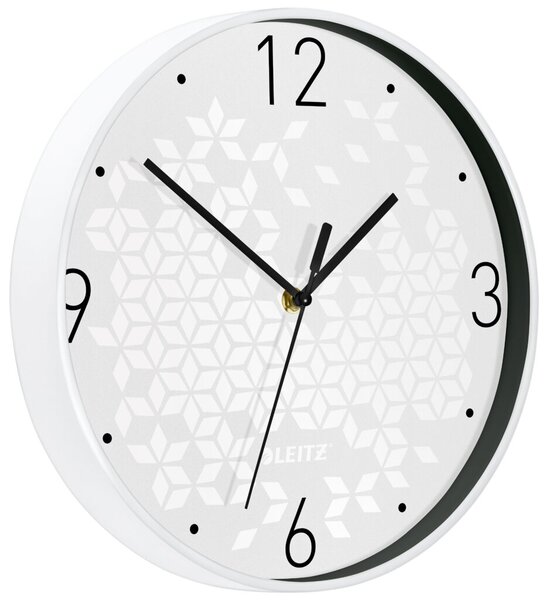 Wanduhr WOW, Ø 30 cm, Quarzlaufwerk, 3 Zeiger (Stunde, Minute, Sekunde), schwarze Ziffern und Zeiger, weiß