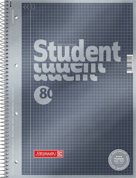 Collegeblock Premium Student, kariert 90g/qm, 80 Blatt, DIN A4, anthrazit