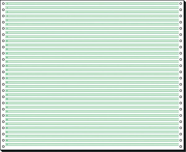 Endlospapier, 12"x375 mm (A3 quer), 1-fach, 60g/qm, grün/weiße Lesestreifen 1/6", 2000 Blatt