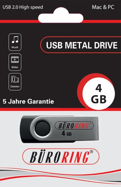 Speicherstick, USB 2.0 mit drehbarer Metall-Abdeckung Kapazität 4 GB