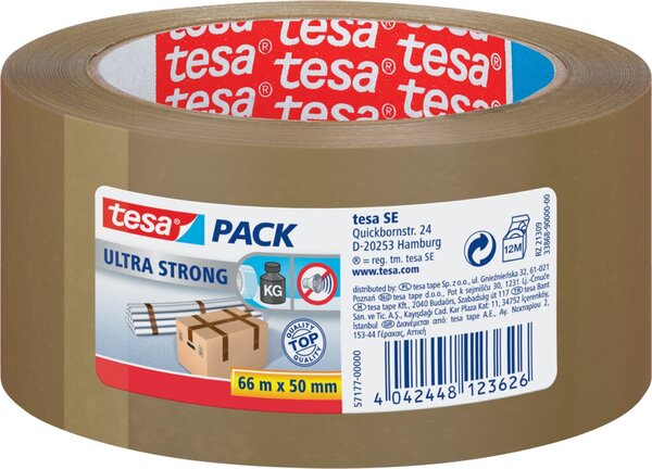 Packband tesapack® Ultra Strong, 50 mm x 66 m, braun, PVC-Quallität, extrem reißfest
