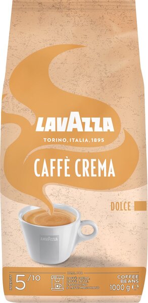 Lavazza Caffè Crema Dolce, 1.000 g, ganze Bohnen, Aroma: Noten von Karamell, Intensität: 5, Röstung: Medium.
