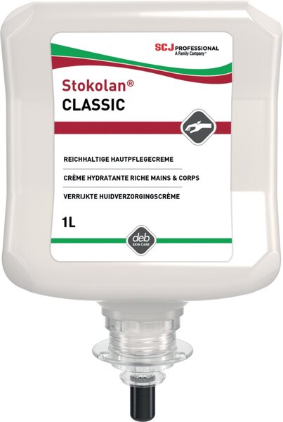 Hautpflegecreme Stokolan Classic 1 Liter Kartusche, für normale bis trockene Haut, für Hände und Gesicht, parfümiert