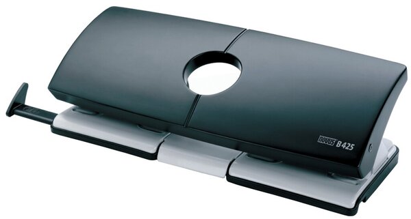 Doppellocher B 425, grau/schwarz, Stanzleistung: 25 Blatt, Metallgerät, mit Anschlagschiene