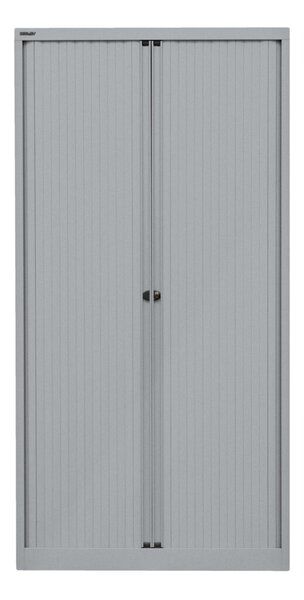 Rollladenschrank EuroTambour, (H x B x T) 1980 x 1000 x 430 mm, 5 Ordnerhöhen, 4 Fachböden, abschließbar, Korpus/Rollladen silber/silber