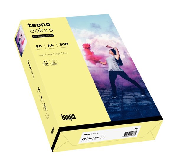 Kopierpapier Tecno Colors, DIN A4, 80g/qm, hellgelb, Packung à 500 Blatt