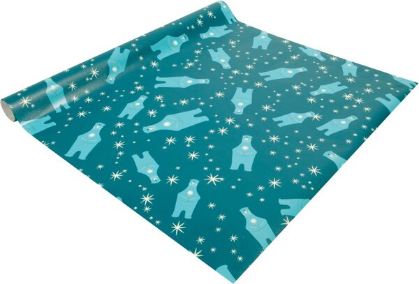 Weihnachts-Geschenkpapier, Polar bear with candle, sehr reißfest, 5 x 0,50 m, petrolblau/weiß