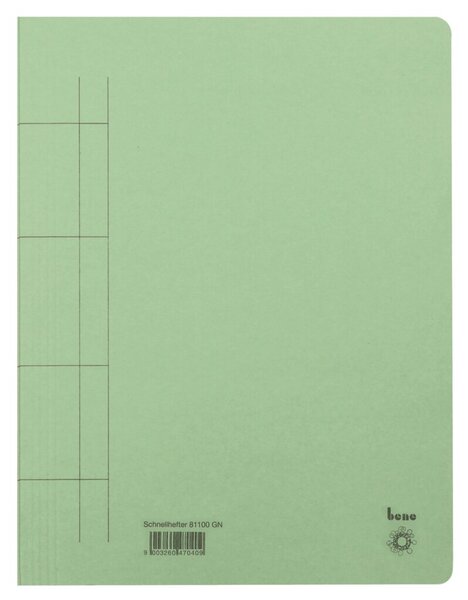 Schnellhefter, DIN A4, 250g/qm, kaufmännische Heftung, für ca. 250 Blatt, 245 x 320 mm, grün