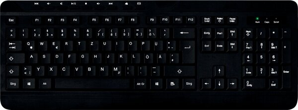 Multimedia Tastatur, kabelgebunden, QWERTZ (DE/AT), Plug & Play Maße: 450 x 170 x 25mm, 477 g, schwarz