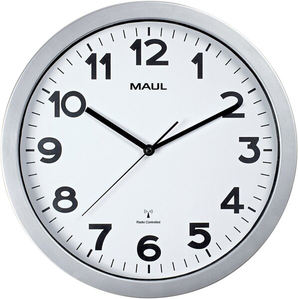 Wanduhr MAULstep, weiß, Ø 40 cm, Quarzlaufwerk, 3 Zeiger (Stunde, Minute, Sekunde), schwarze Ziffern und Zeiger auf weißem Grund