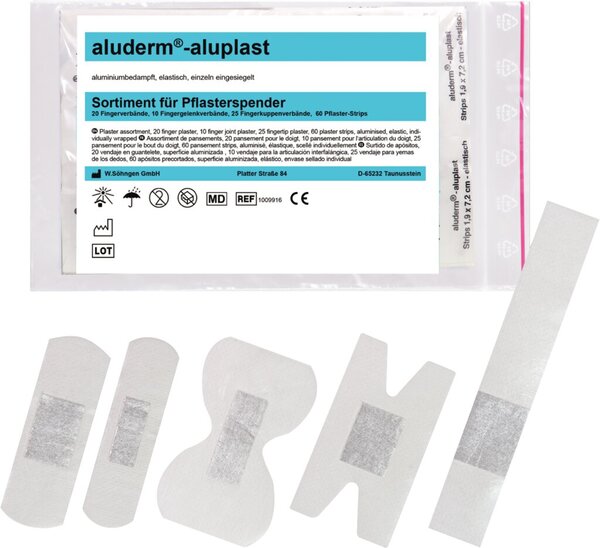 Nachfüllset für Pflasterspender aluderm®-aluplast, 115 Wundverbandpflastern in verschiedenen Größen