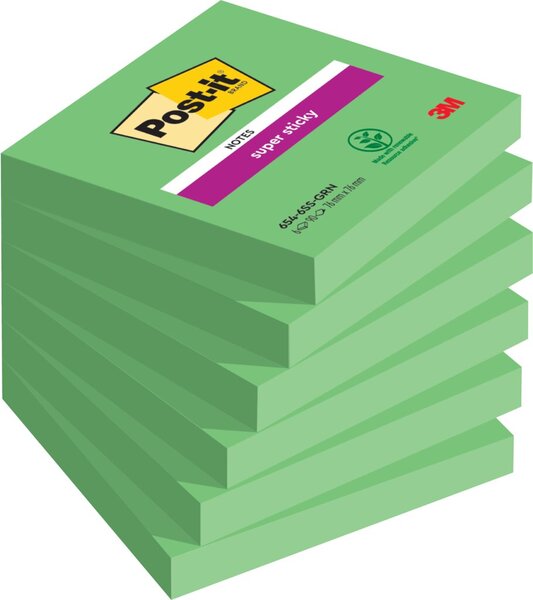 Haftnotiz Super Sticky Note, 76 x 76 mm, immergrün, 90 Blatt/Block, 6 Blöcke