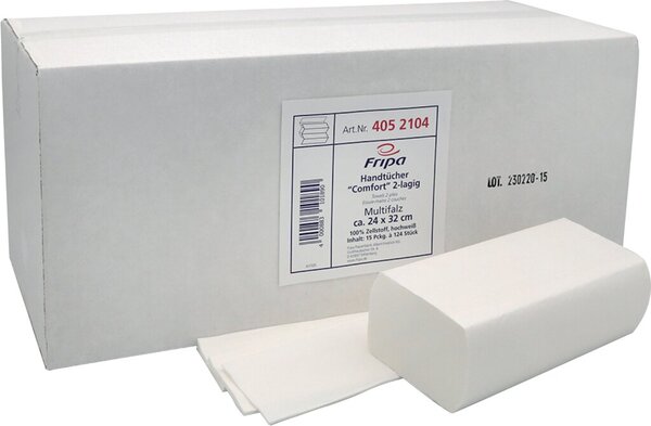 Handtuchpapier COMFORT, 24 x 32 cm, Falzung W-Falz, 2-lagig, hochweiß, 100 % Zellstoff, Dekoprägung, 15 Pack à 124 Blatt/Karton