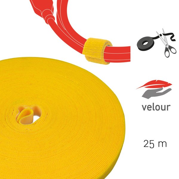 Doppelseitige Klettbandrolle, 25 m x 16 mm, Klettkabelbinder auf gewünschte Länge zuschneidbar, gelb