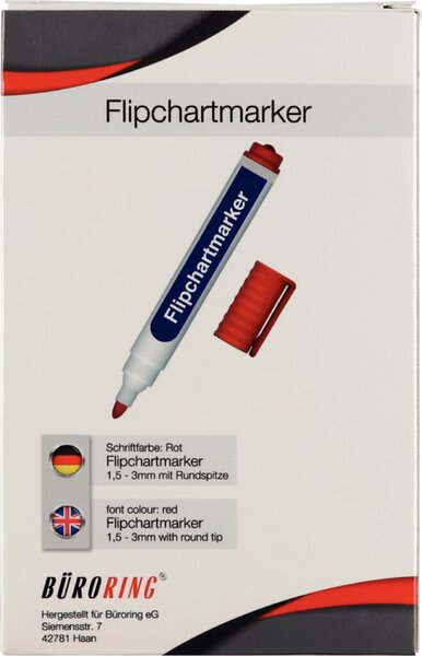 Flipchartmarker, Rundspitze, Strichstärke 1,5 - 3 mm, rot